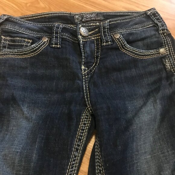 Silver Denim Capris Jeans Womens Size W25 Western Glove Works Embroidery Pockets - Picture 4 of 8